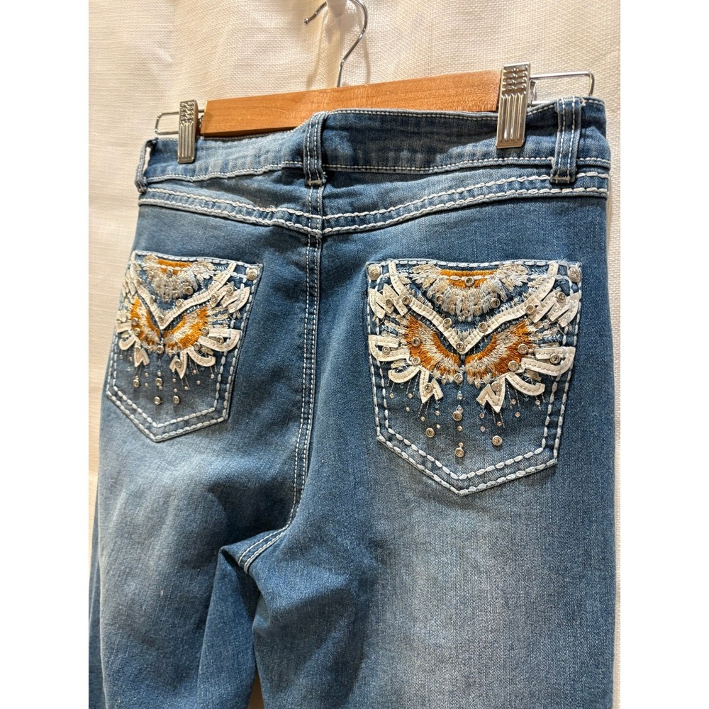 H&Y Fashion Jeans Women's‎ Size 9/10 Blue Bootcut Embellished Pockets